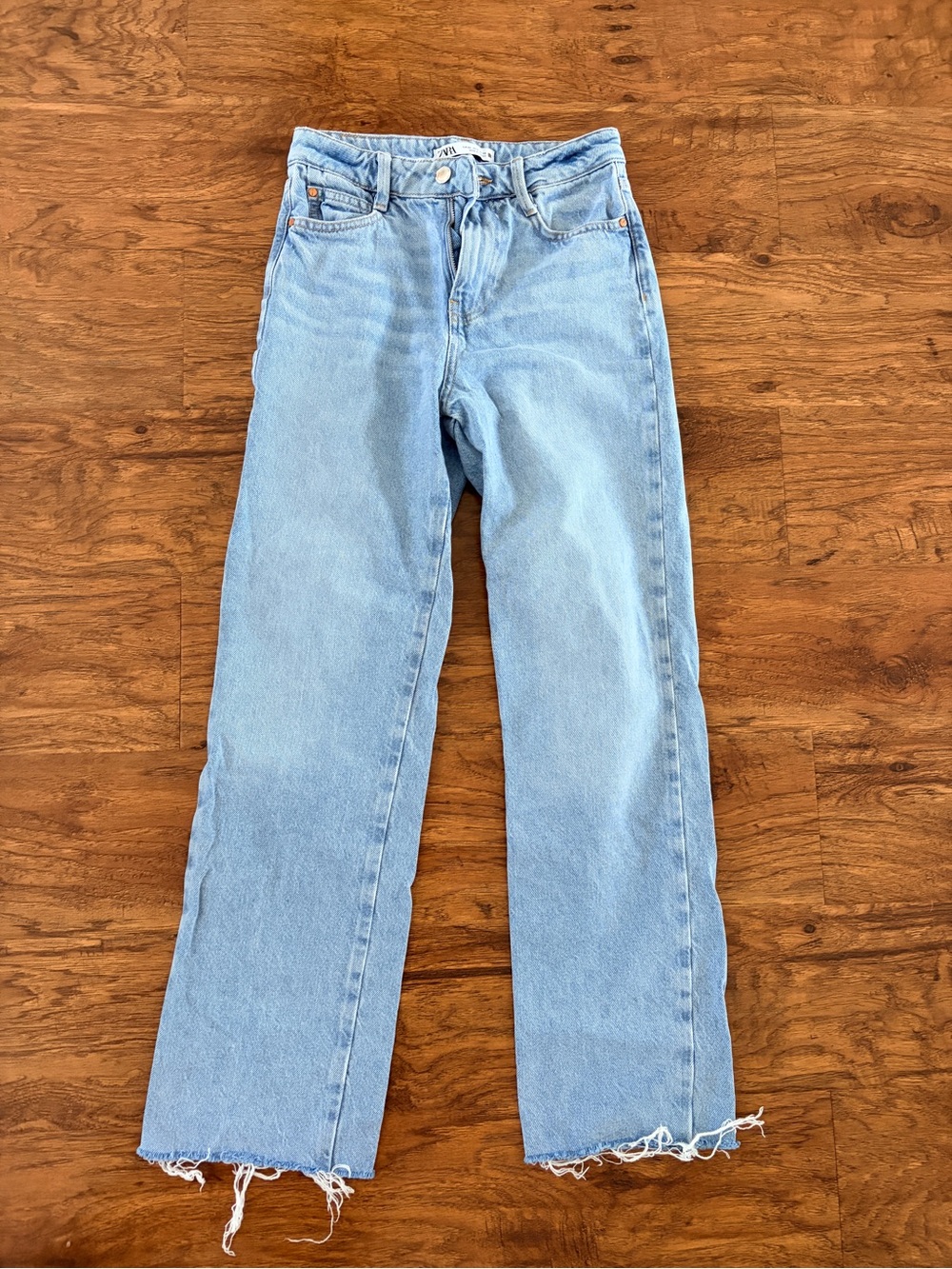 Zara Light Blue High-Rise Straight Leg Jeans